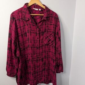 Susan Graver Pink Abstract Print Button Up Blouse Plus Size 24W